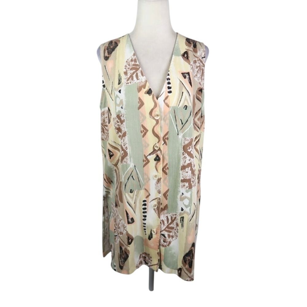 Vintage 80s Jessica Scott Cream Neutral Geometric Print Vest M